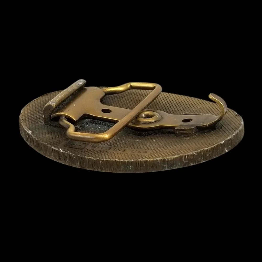 Vintage Circle Steel Corp Belt Buckle Hit Line USA Gold Tone‎ Industrial Logo